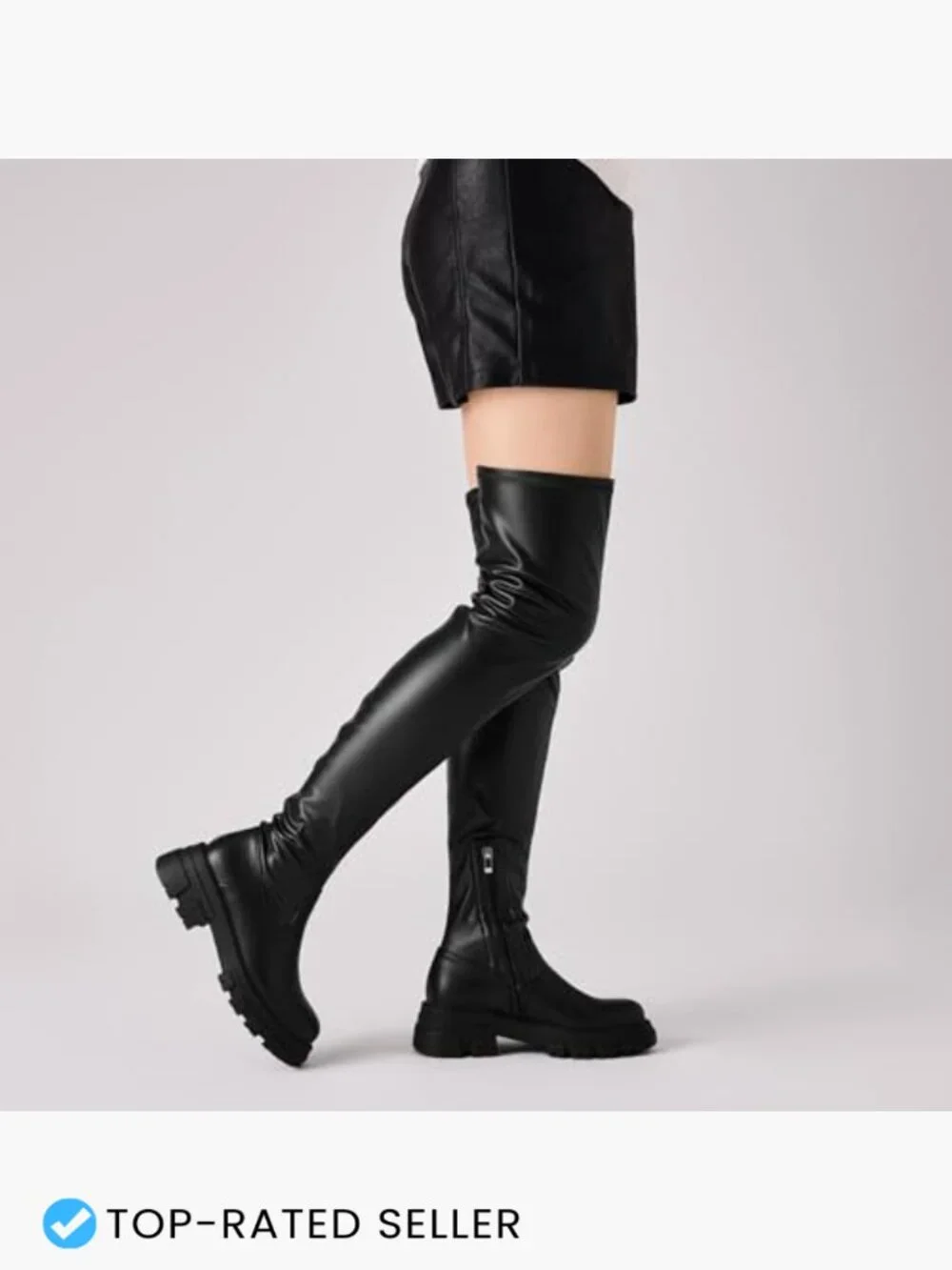 Over the Knee Boots Chunky Heel Platform Stretchy Faux Leather Lug Sole